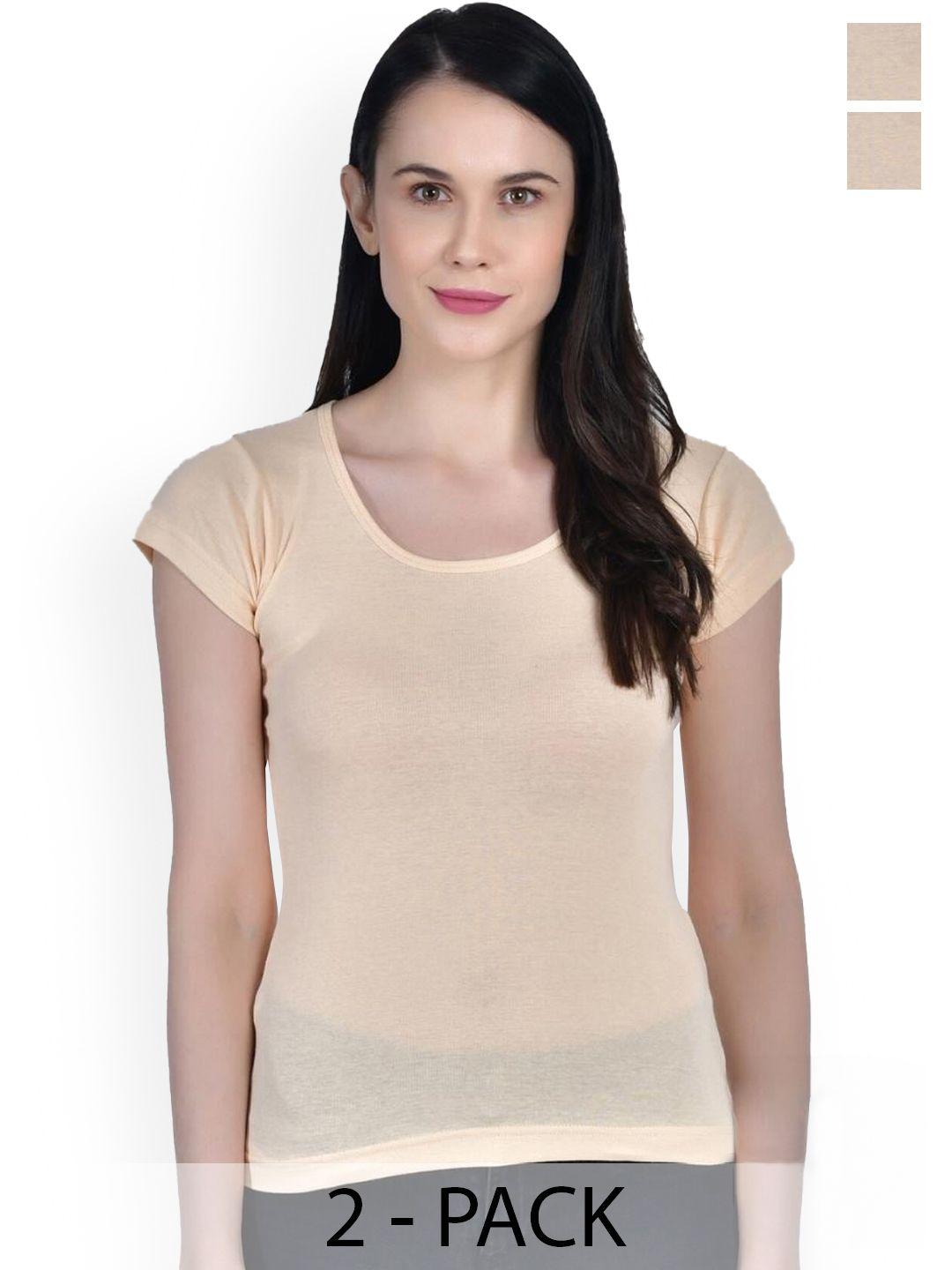 aimly pack of 2 round neck cap sleeves cotton tops