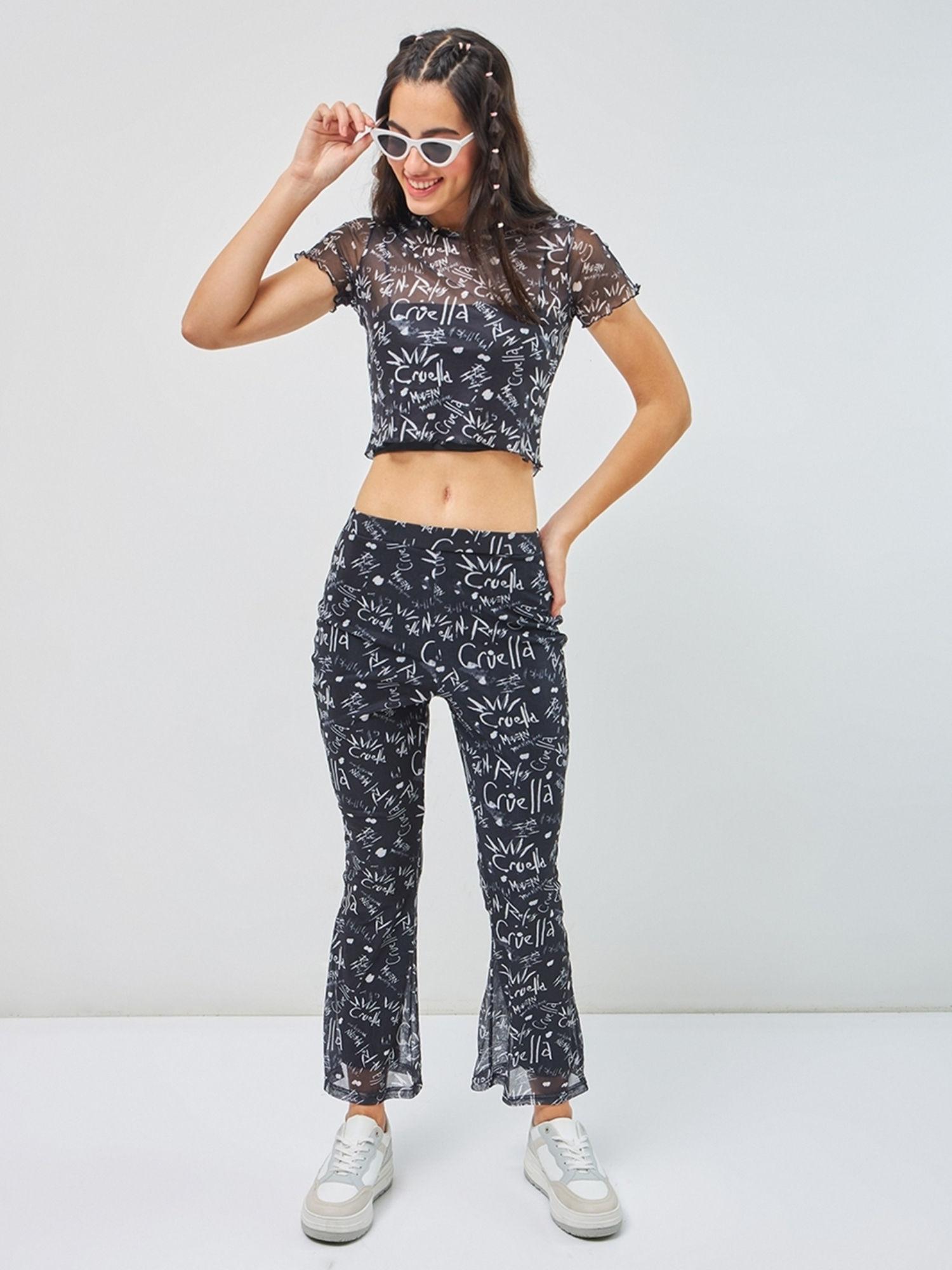 air 1.0 womens black all over printed co-ord (set of 2)