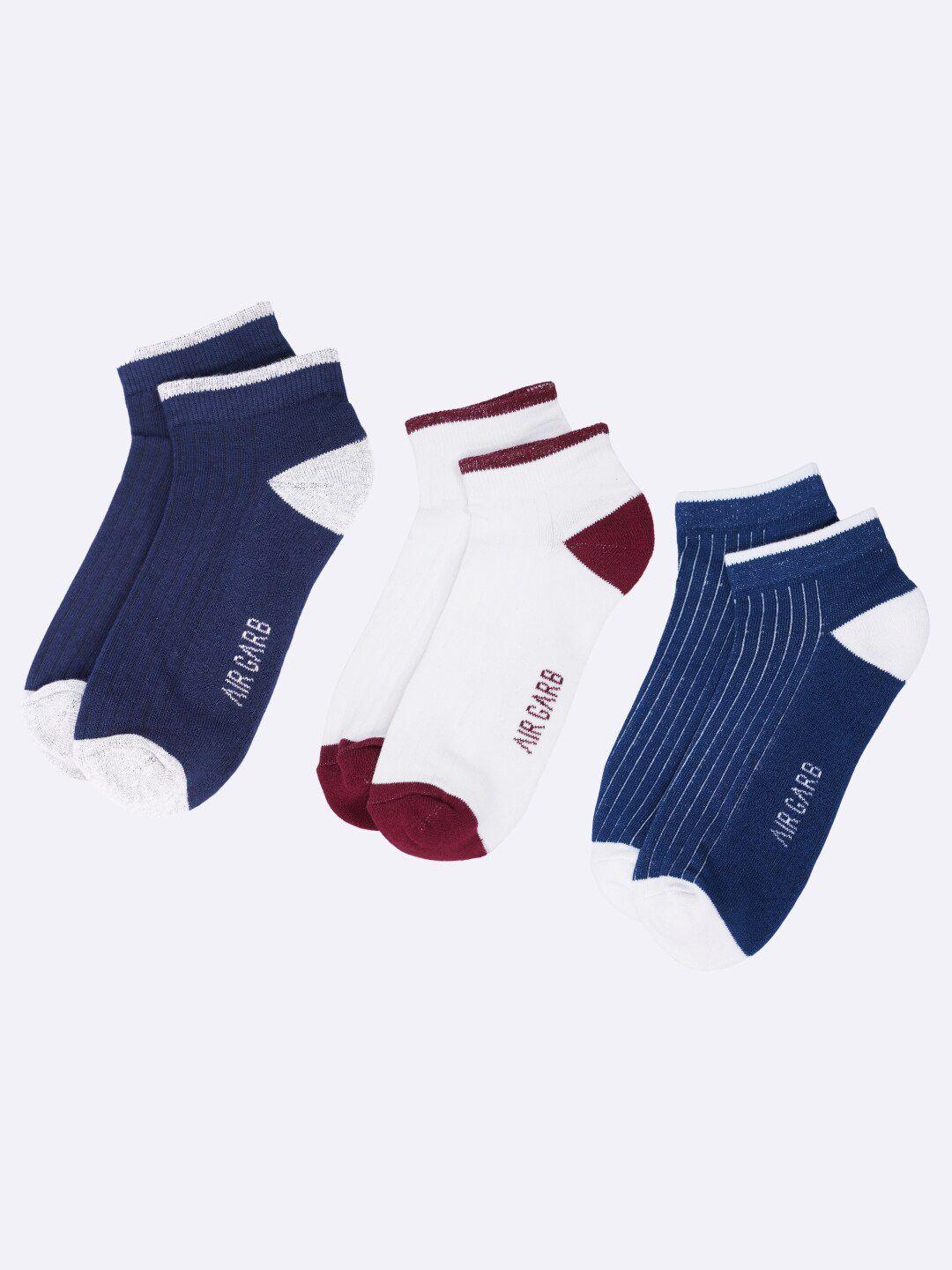 air garb pack of 3 colorblocked cushioned low cut ankle-length socks