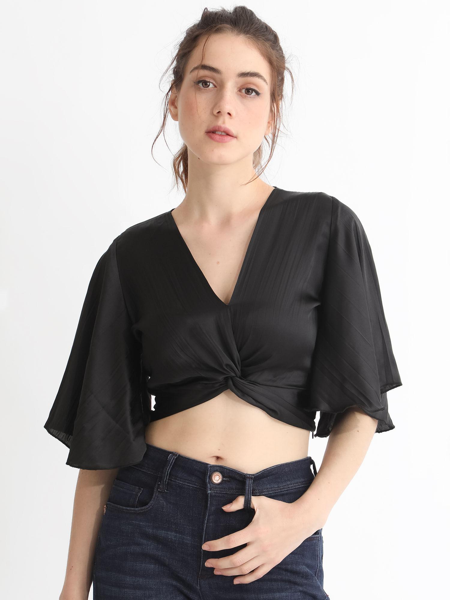 aira dark black crop top