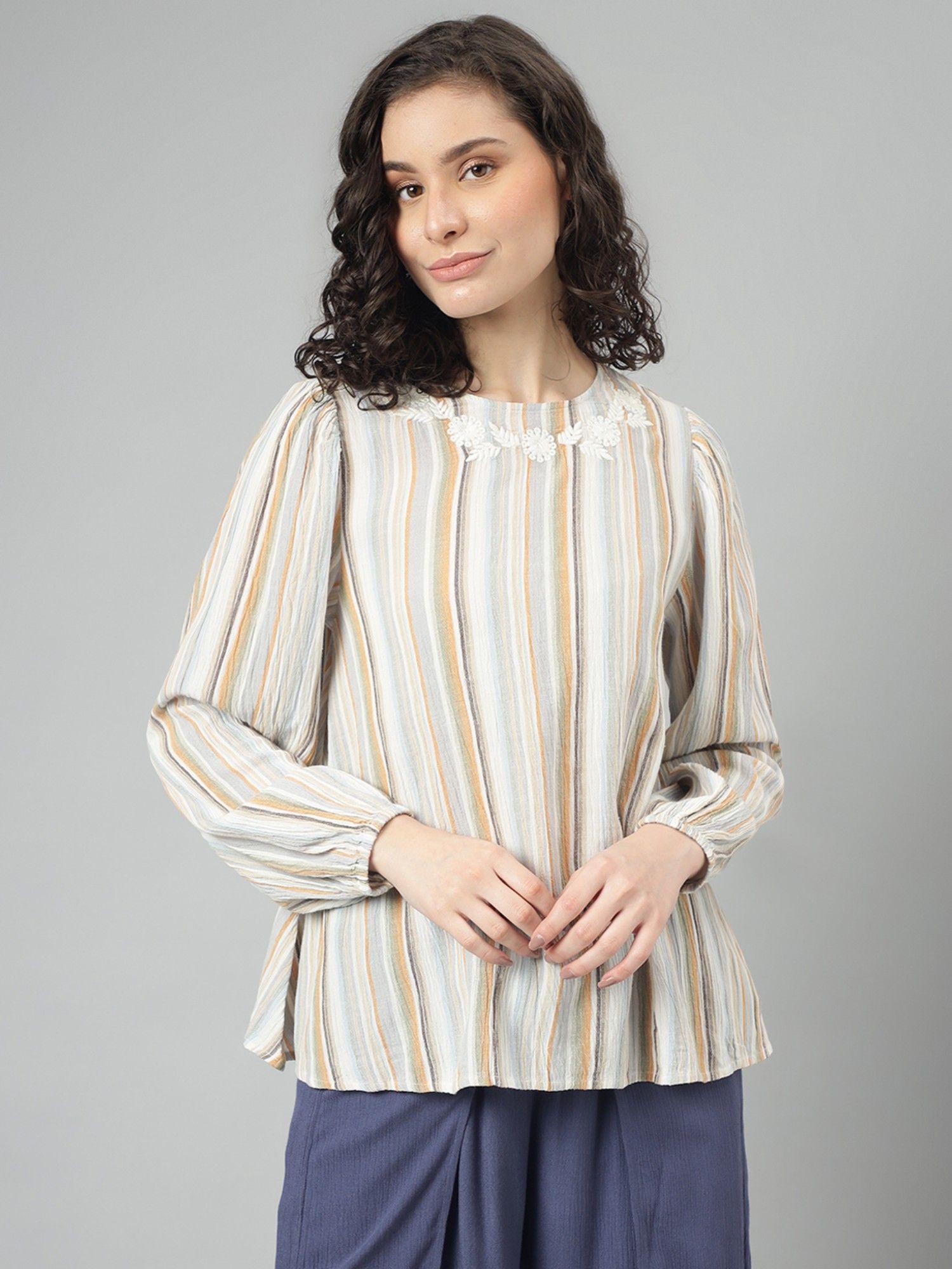 airy stripe balloon sleeve top