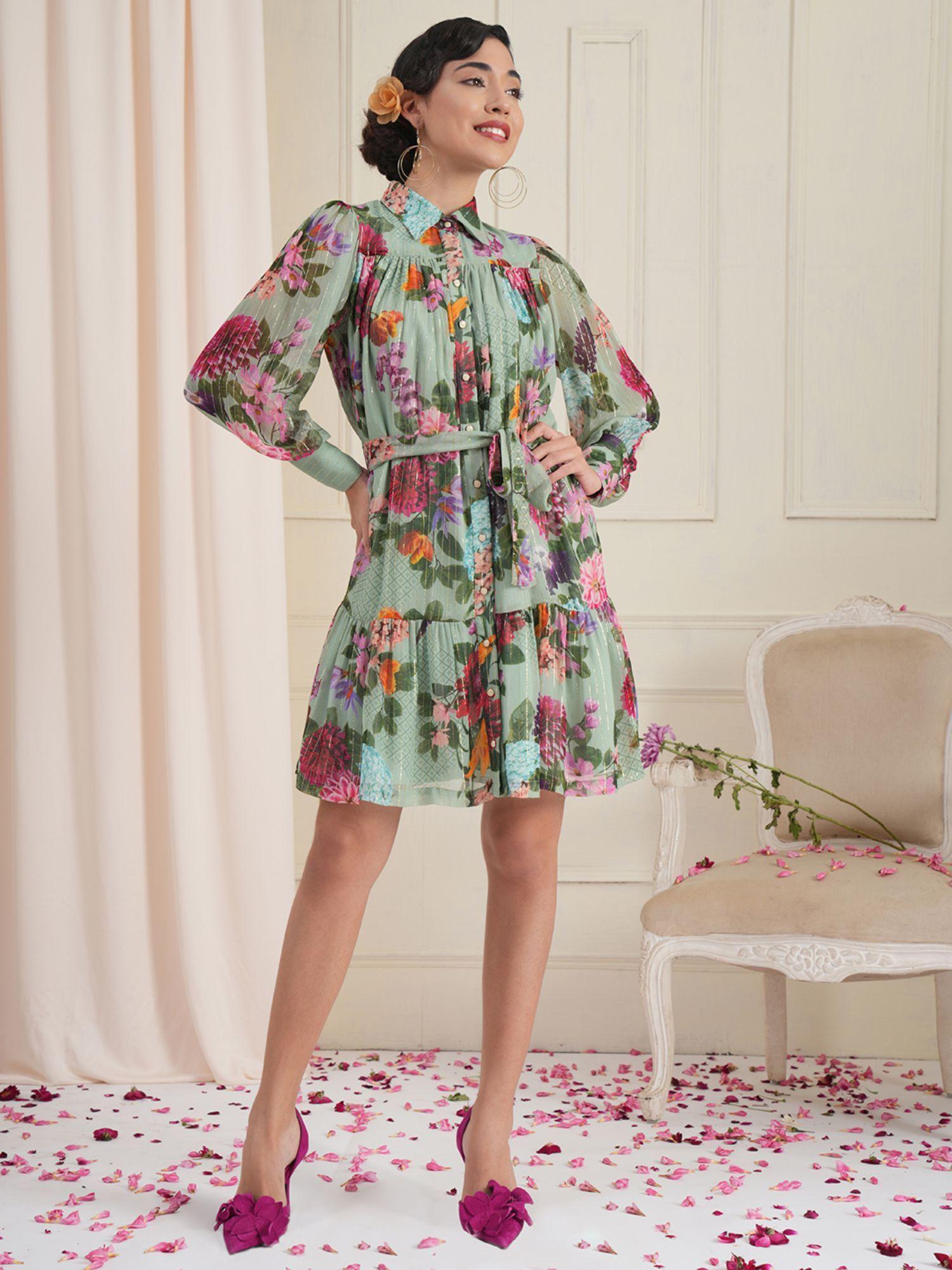 aisha floral shirt dress