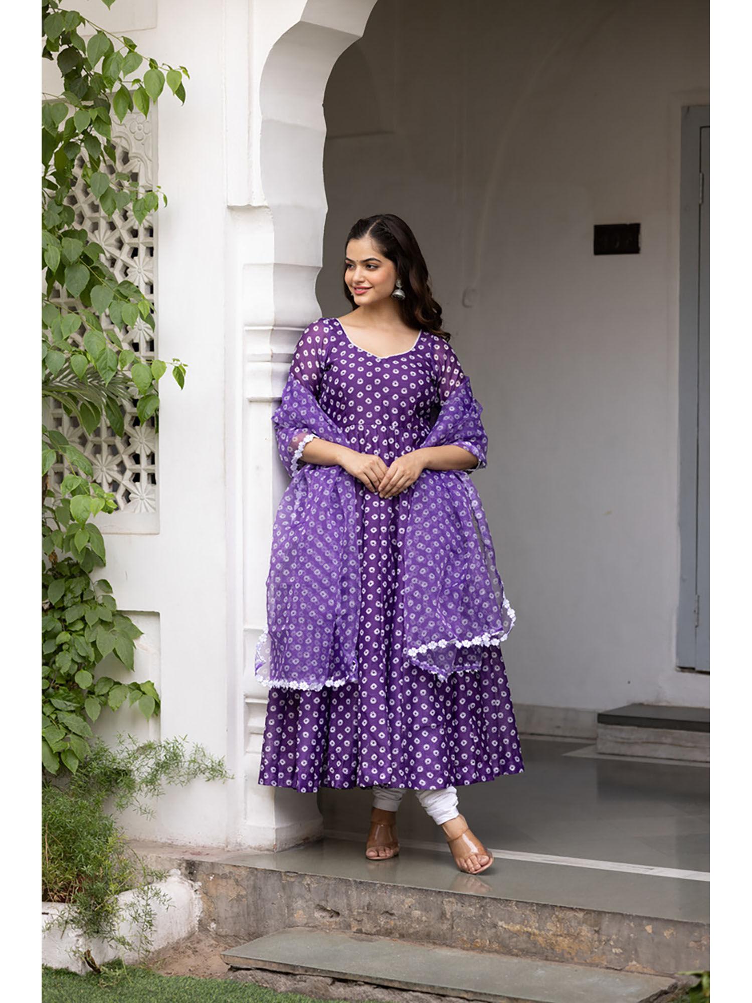 aishwarya anarkali kurta with churidar & dupatta (set of 3)