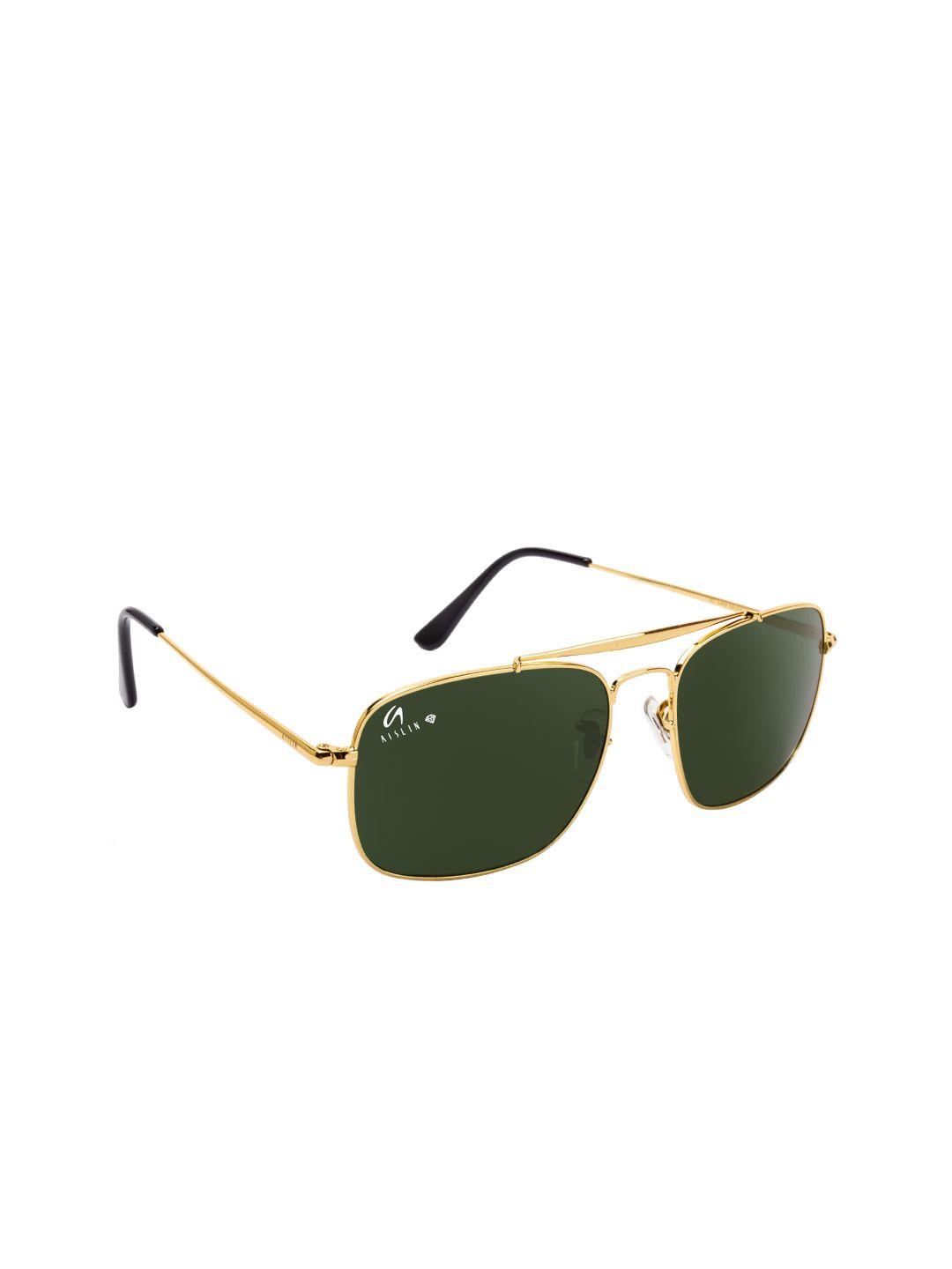 aislin men green & gold-toned square sunglasses with uv protected lens