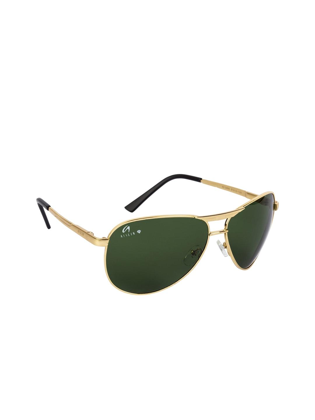 aislin men green lens & gold-toned aviator sunglasses with uv protected lens