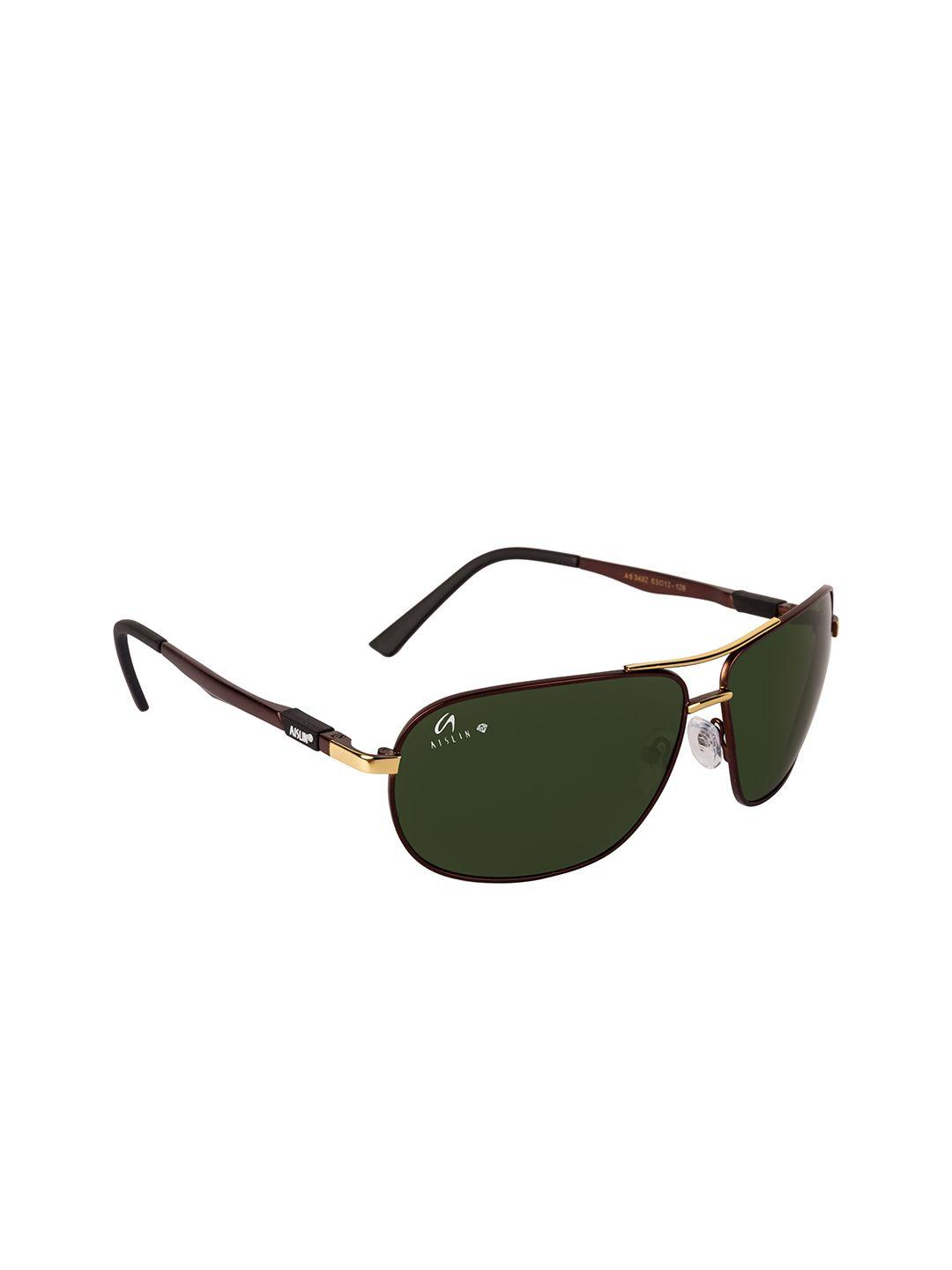 aislin men green lens & gold-toned wayfarer sunglasses with uv protected lens