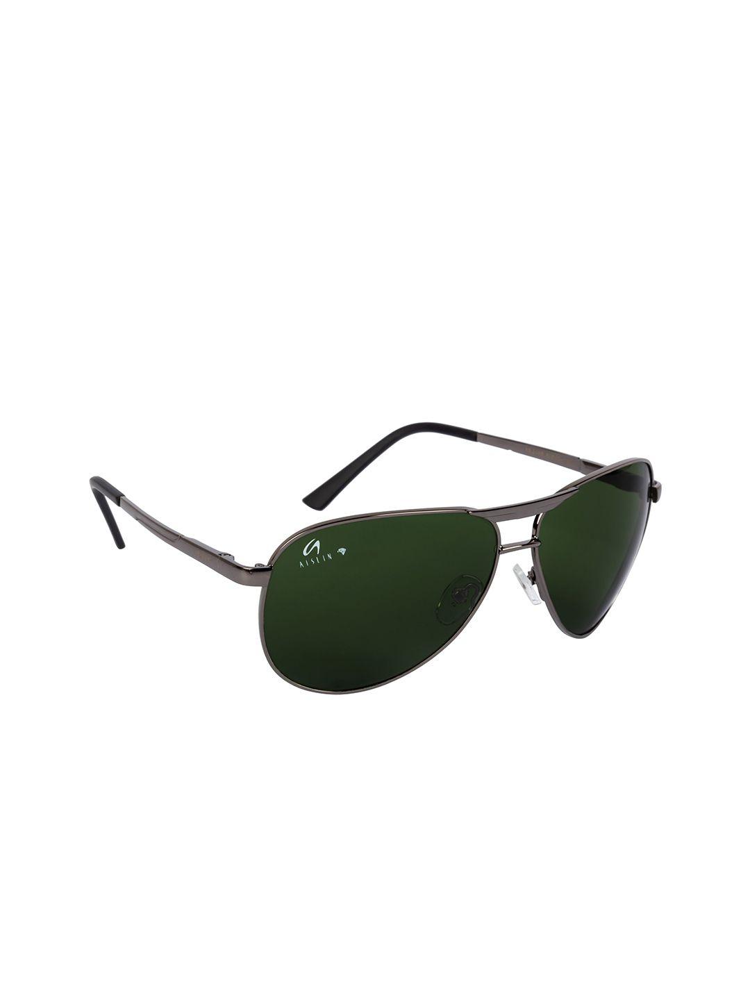 aislin men green lens & gunmetal-toned aviator sunglasses with uv protected lens