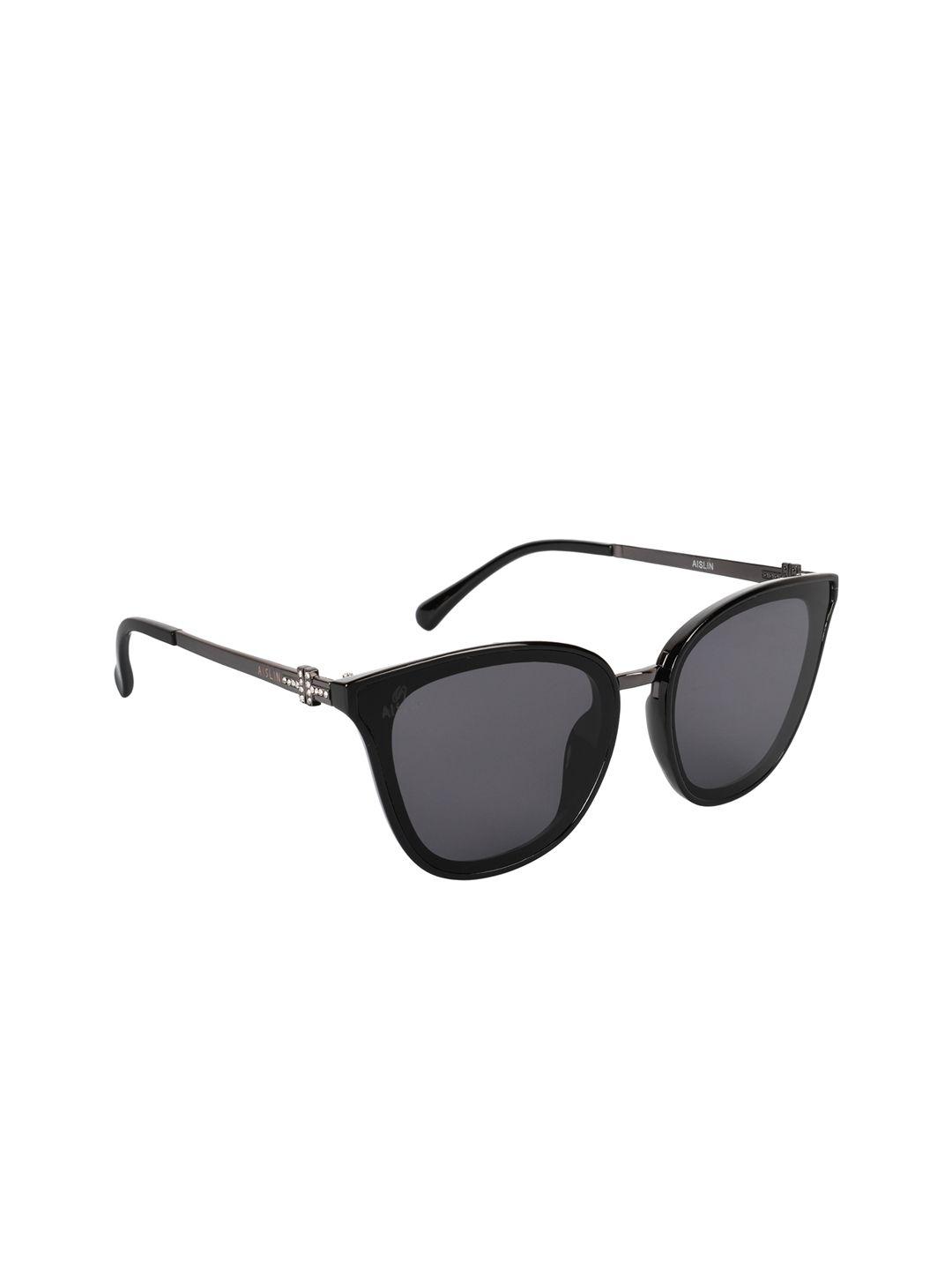 aislin women black & gunmetal cateye sunglasses es_14469-82-as-2003-blk-bkgn-ce-60-g