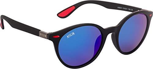 aislin® mirrored unisex round/oval sunglasses - (mirror blue-purple lens | matte black-gun frame | medium size | as9011)