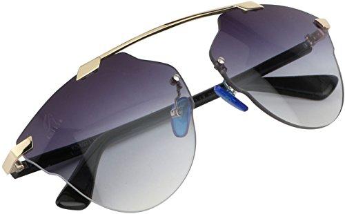 aislin® uv protected rim-less round/clubmaster unisex sunglasses - (grey lens | gold-black frame | large size)