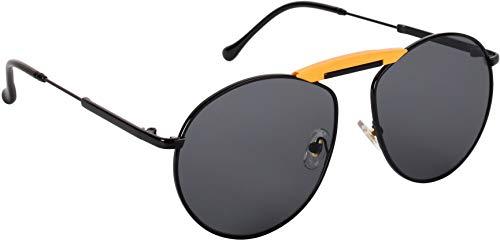 aislin® uv protected unisex round sunglasses - (black lens | black-yellow frame | medium size | as6297)