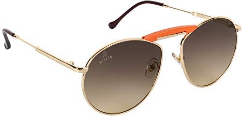 aislin® uv protected unisex round sunglasses - (brown lens | gold-orange frame | medium size | as6297)