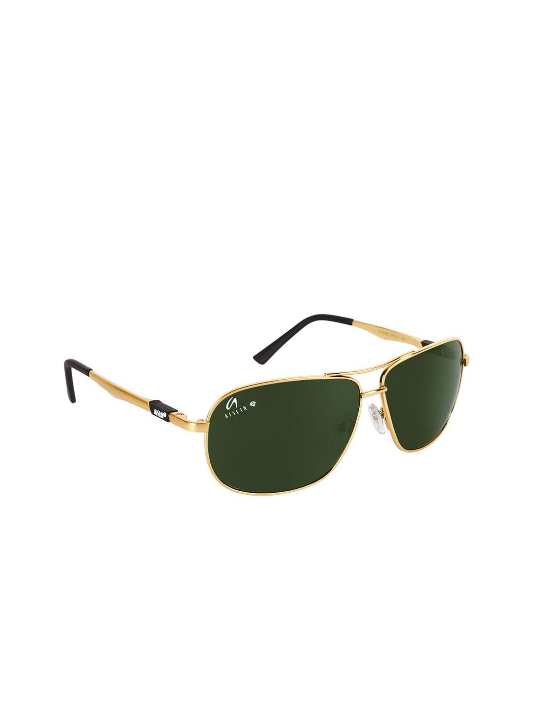 aislin men green & gold-toned rectangle sunglasses