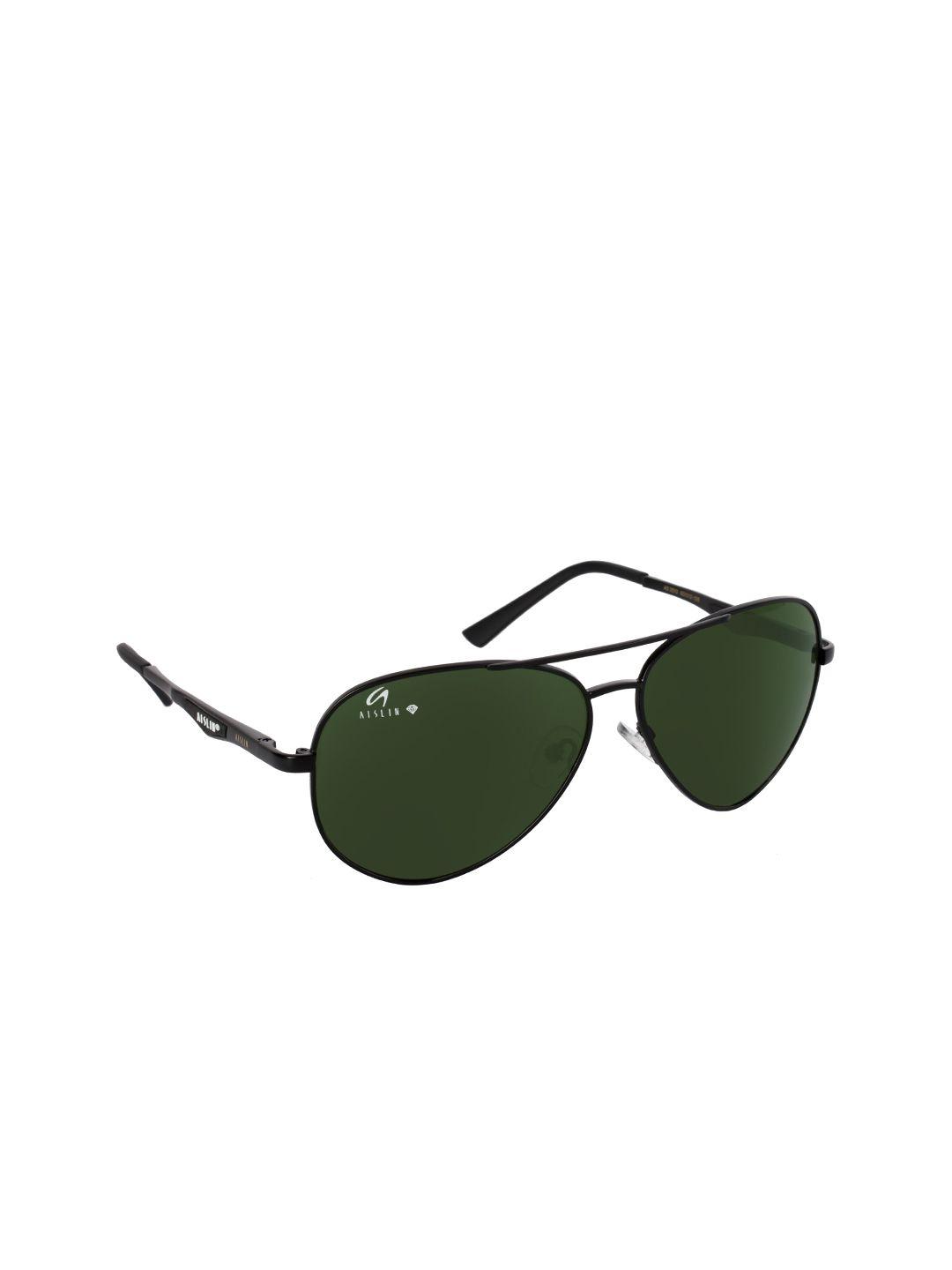 aislin men green lens & black aviator sunglasses with uv protected lens