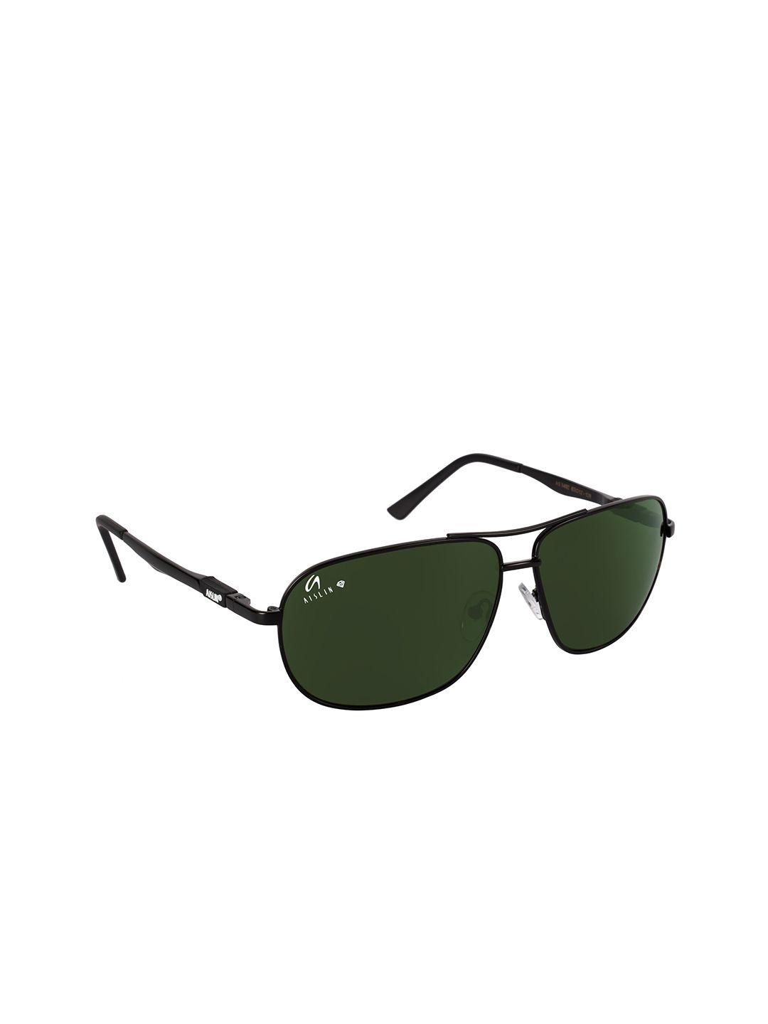 aislin men green lens & black rectangle sunglasses with uv protected lens