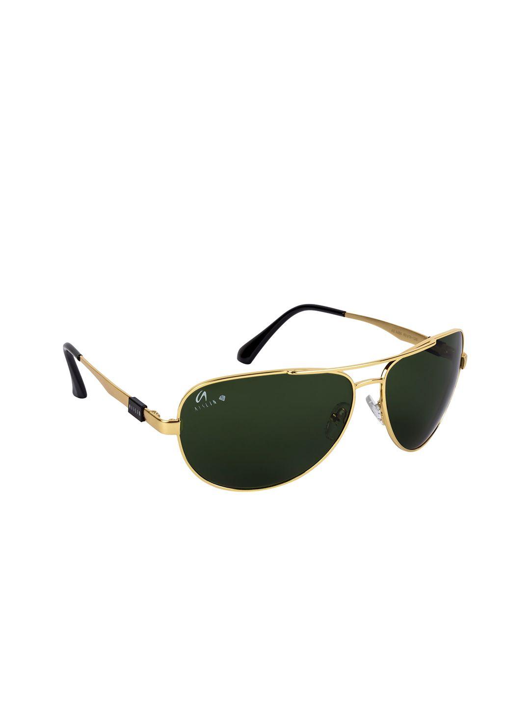 aislin men green lens & gold-toned aviator sunglasses with uv protected lens