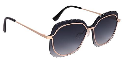 aislin unilens rim-less oversized/square sunglasses for women (black lenses | golden frame | large | as batmn)