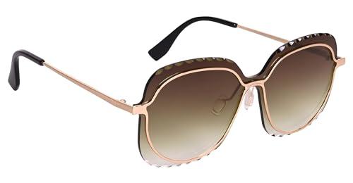 aislin unilens rim-less oversized/square sunglasses for women (brown lenses | golden frame | large | as batmn)