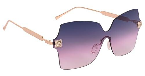 aislin unilens rim-less wayfarer/square sunglasses for women (blue-pink lenses | golden frame | large | as 1pc)