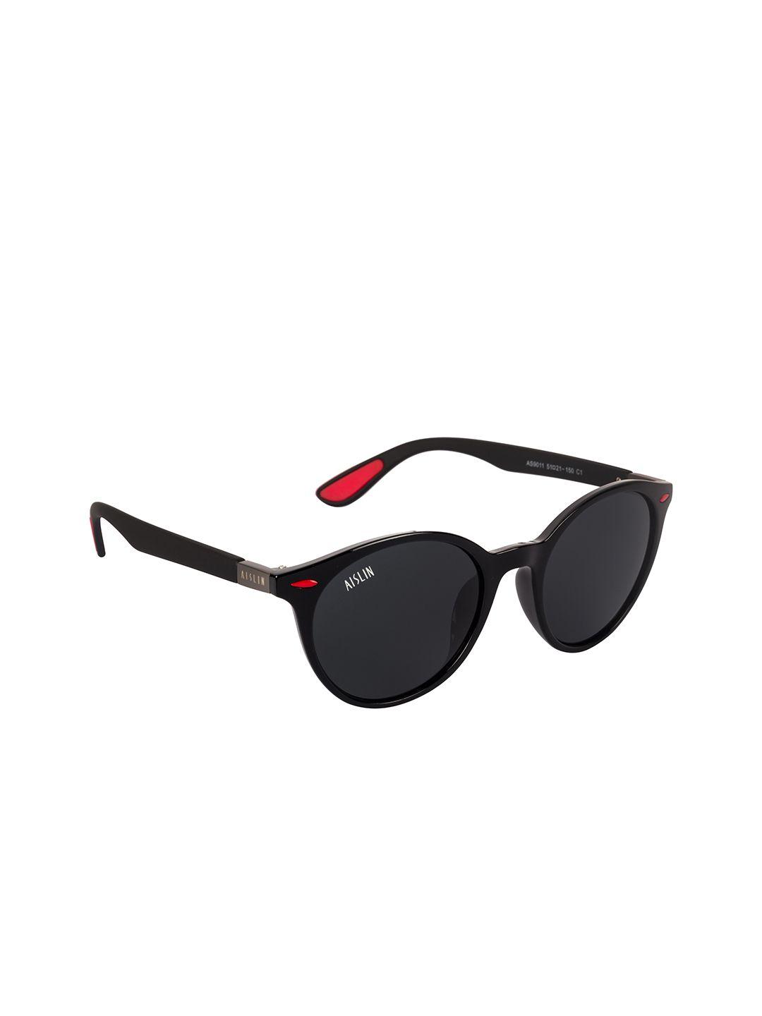 aislin unisex black lens & black round sunglasses with uv protected lens