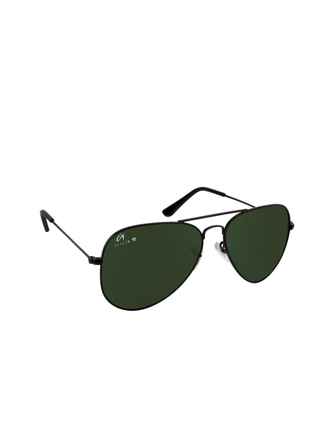 aislin unisex green & black full rim aviator sunglasses 12001-5-as-3025