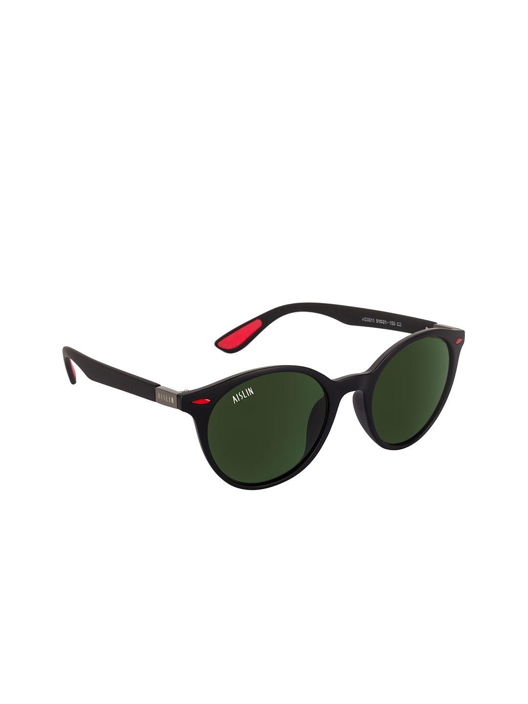 aislin unisex green lens & black round sunglasses with uv protected lens