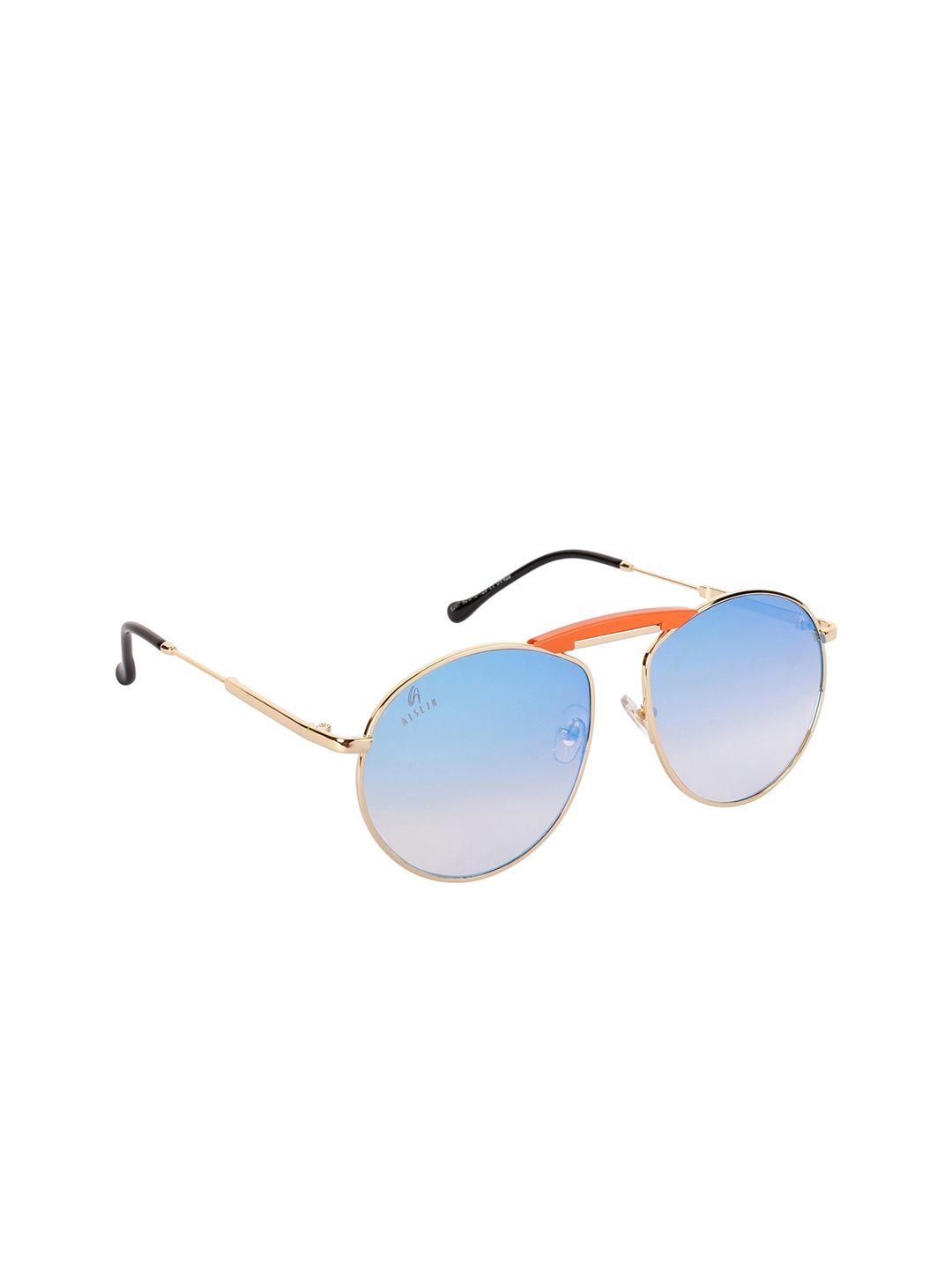 aislin unisex mirrored lens & gold-toned round sunglasses with uv protected lens