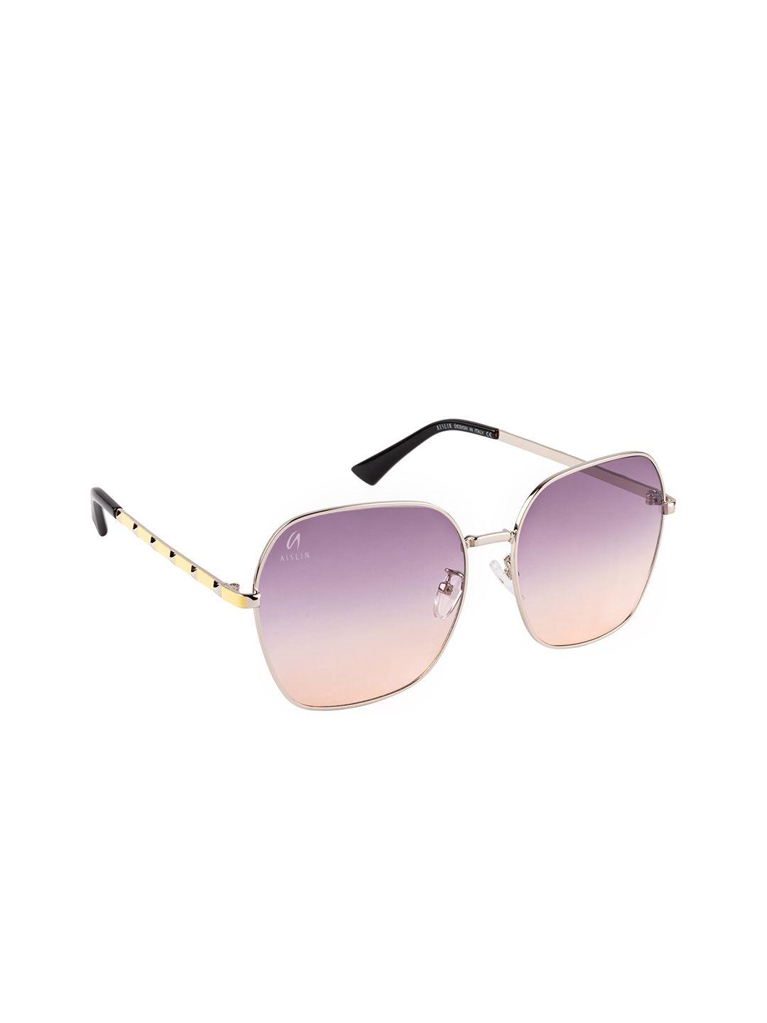 aislin unisex purple lens & silver-toned oversized sunglasses with uv protected lens
