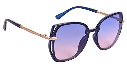 aislin uv protected butterfly/oversized sunglasses for women (blue-pink lenses | blue-golden frame | large | as 6046)