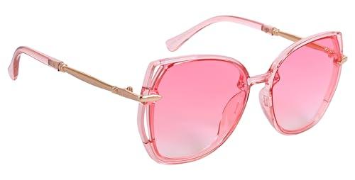 aislin uv protected butterfly/oversized sunglasses for women (pink lenses | pink-clear-golden frame | large | as 6046)