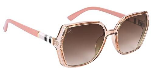 aislin uv protected butterfly/rectangular sunglasses for women (brown lenses | brown-clear-pink frame | large | as 73107)