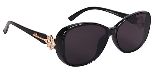 aislin uv protected butterfly sunglasses for women (black lenses | black-golden frame | large | as 15060)