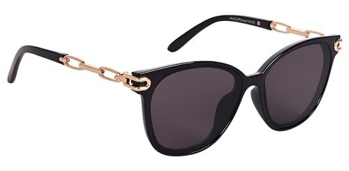 aislin uv protected butterfly sunglasses for women (black lenses | black-golden frame | large | as 15067)