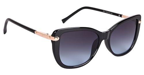 aislin uv protected butterfly sunglasses for women (blue lenses | black-golden frame | large | as 3211)