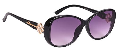 aislin uv protected butterfly sunglasses for women (purple lenses | black-golden frame | large | as 15060)