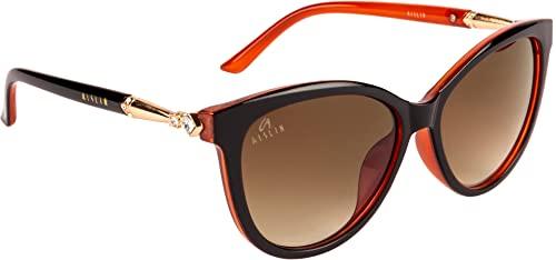 aislin uv protected oval sunglasses for women - (brown lens | brown-gold-orange frame | large size)