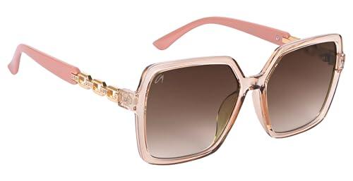 aislin uv protected oversized/wayfarer sunglasses for women (brown lenses | brown-clear-pink frame | large | as 73102)