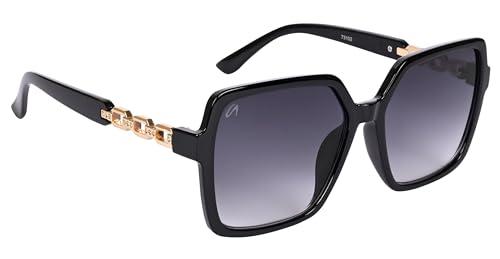 aislin uv protected oversized/wayfarer sunglasses for women (grey lenses | black-golden frame | large | as 73102)