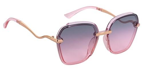 aislin uv protected oversized/wayfarer sunglasses for women (grey-pink lenses | pink-clear-golden frame | large | as 6059)