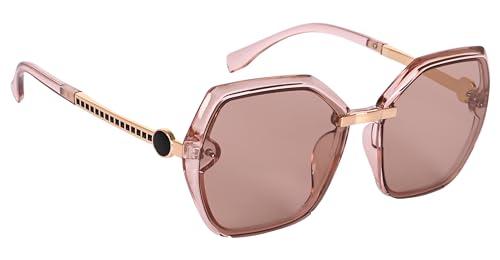 aislin uv protected square/wayfarer sunglasses for women (brown lenses | brown-clear-golden frame | large | as 6068)