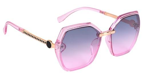 aislin uv protected square/wayfarer sunglasses for women (grey-pink lenses | pink-clear-golden frame | large | as 6068)