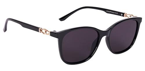 aislin uv protected square sunglasses for women (black lenses | black-golden frame | medium | as 15058)