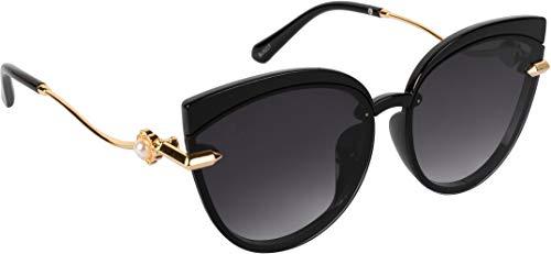 aislin women's cateye uv protected sunglasses (black & gold frame, black lens) (large)-pack of 1