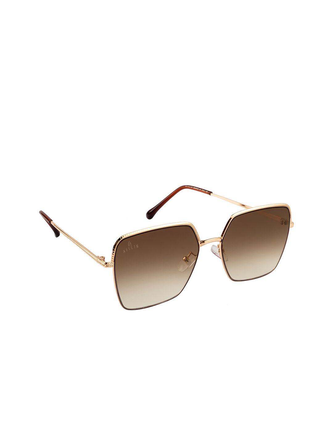 aislin women brown lens & gold-toned uv protected square sunglasses