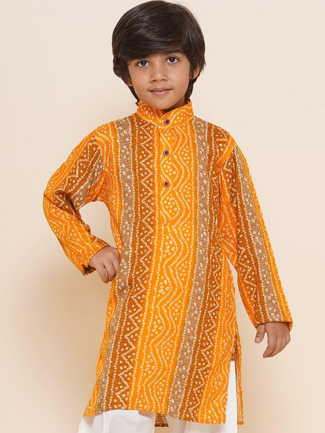 aj dezines boys bandhani printed band collar long sleeves pure cotton kurta