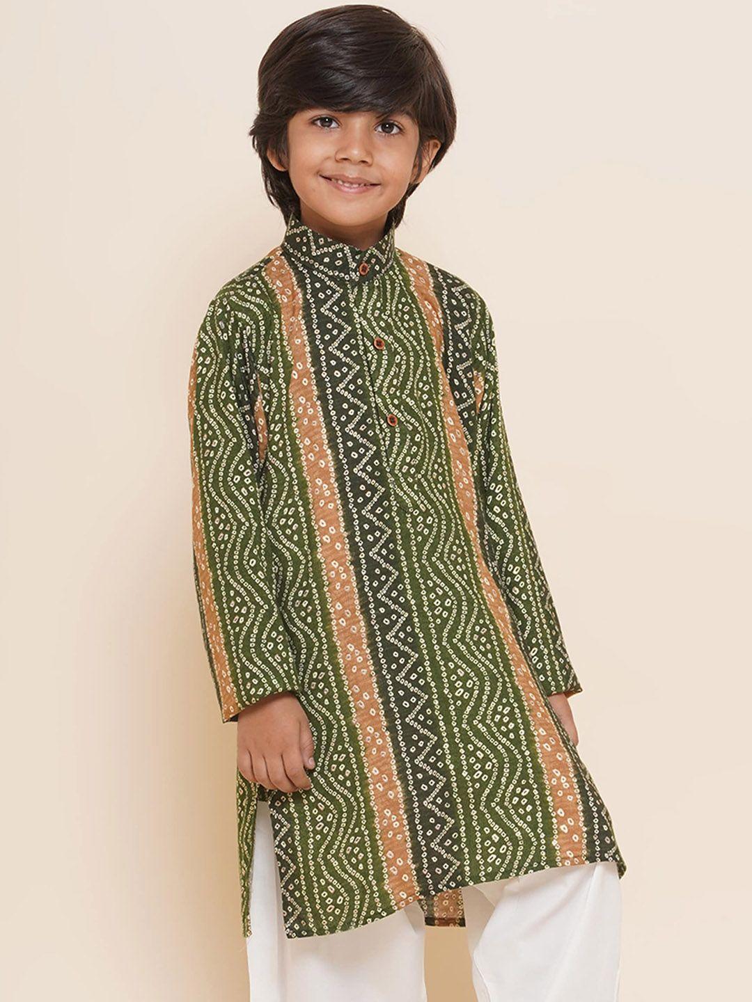 aj dezines boys bandhani printed band collar long sleeves pure cotton kurta