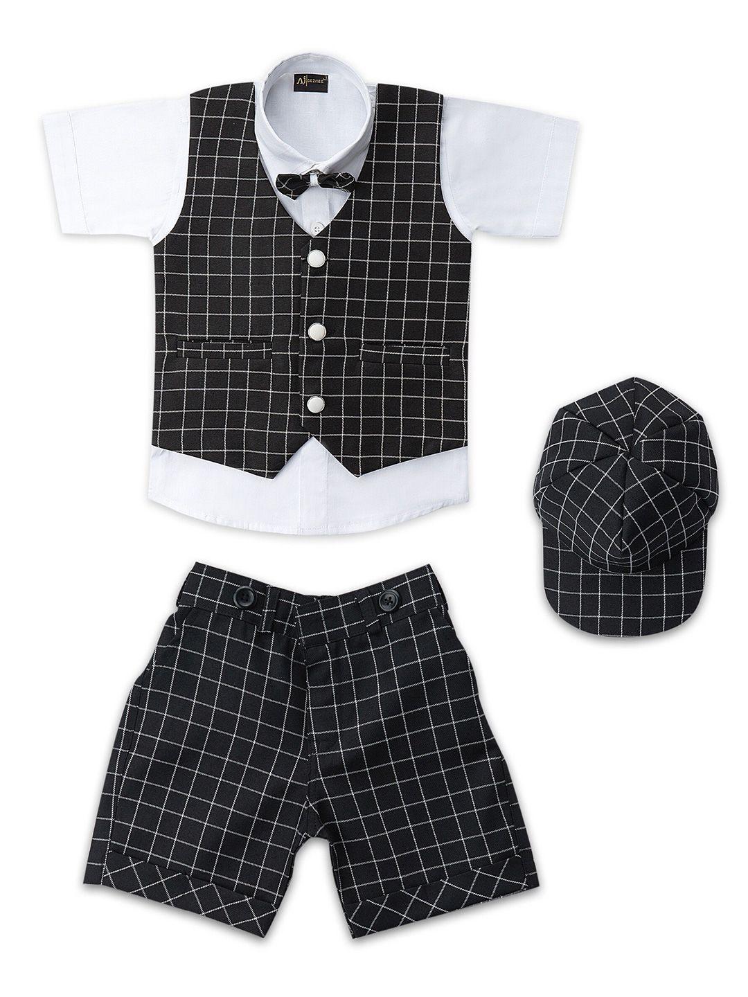 aj dezines boys black & white checked clothing set