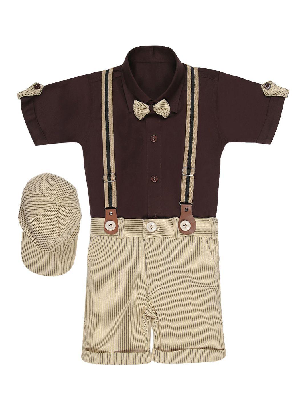 aj dezines boys brown & cream-coloured shirt with shorts