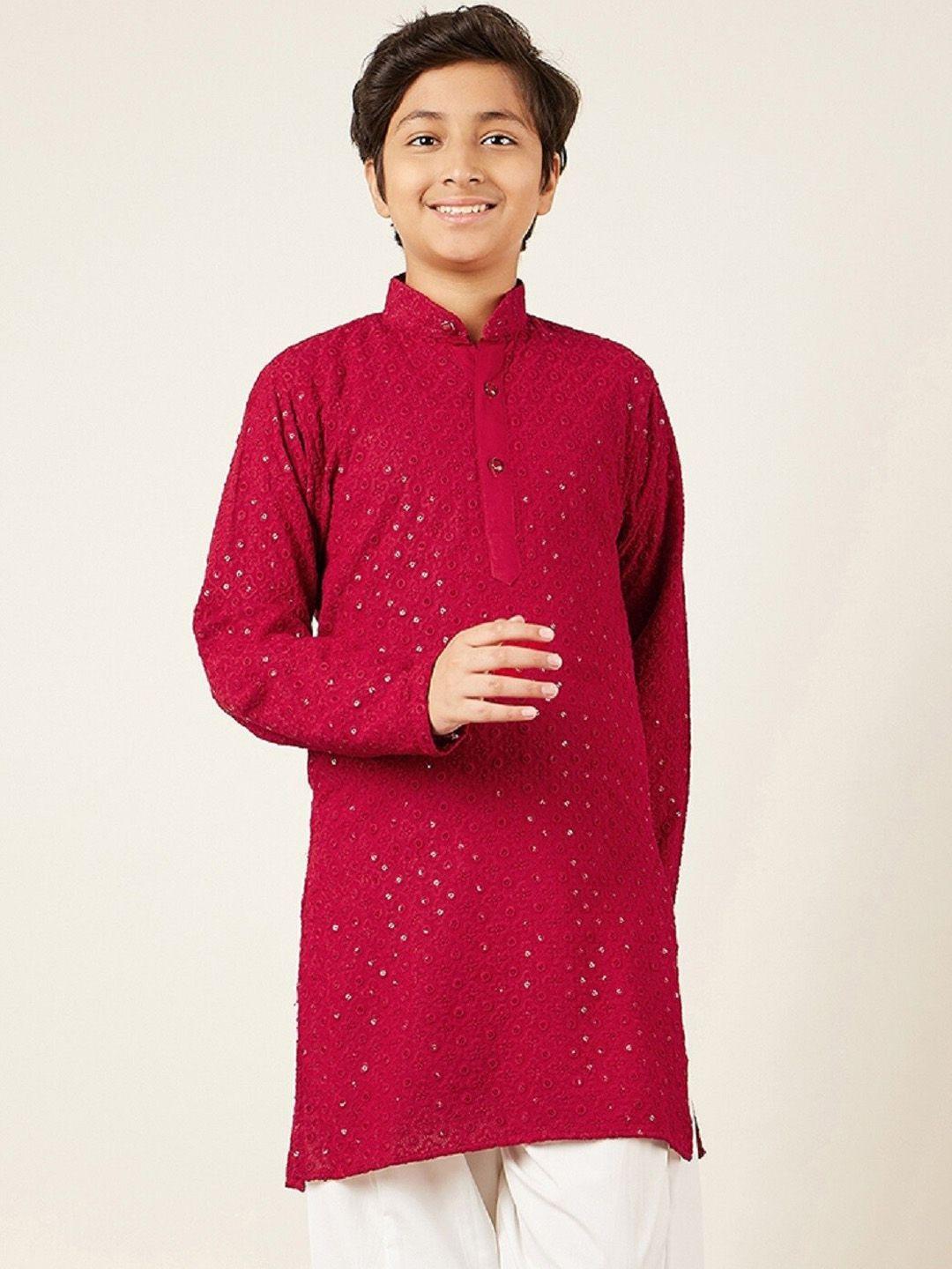 aj dezines boys ethnic motifs embroidered mandarin collar sequinned cotton kurta
