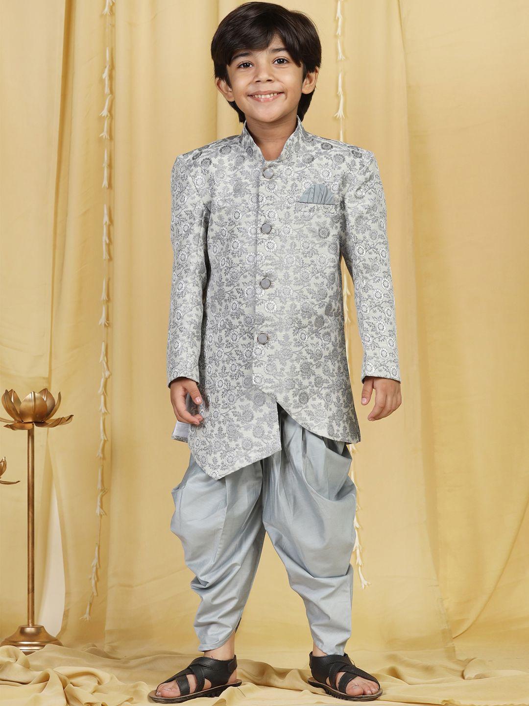 aj dezines boys grey printed sherwani with dhoti pant